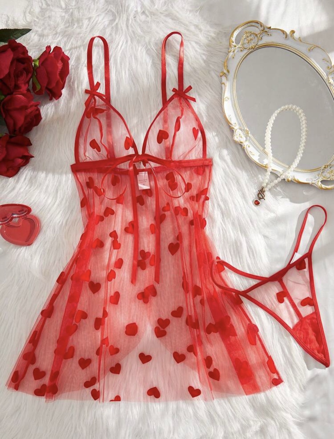 women's floral mesh robe lingerie set with front tie bow.