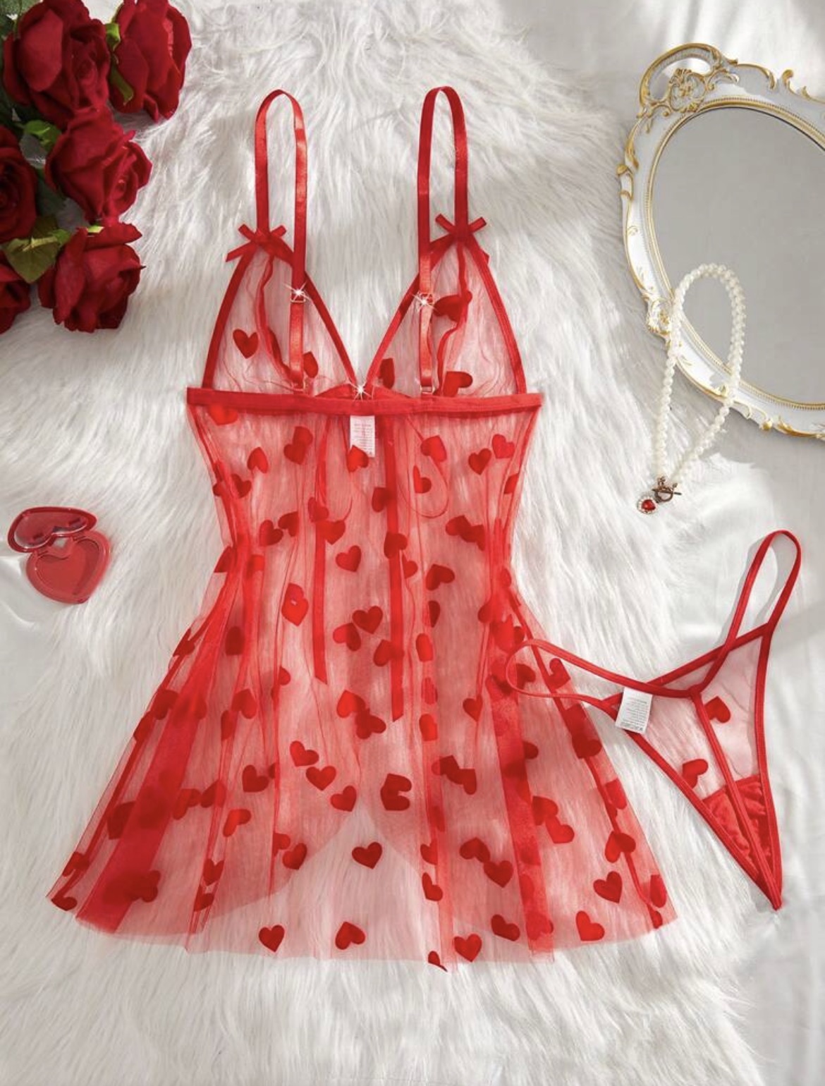 women's floral mesh robe lingerie set with front tie bow.