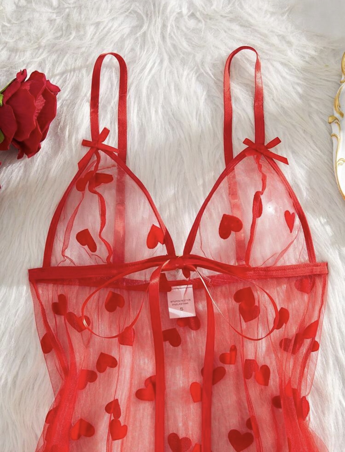 women's floral mesh robe lingerie set with front tie bow.