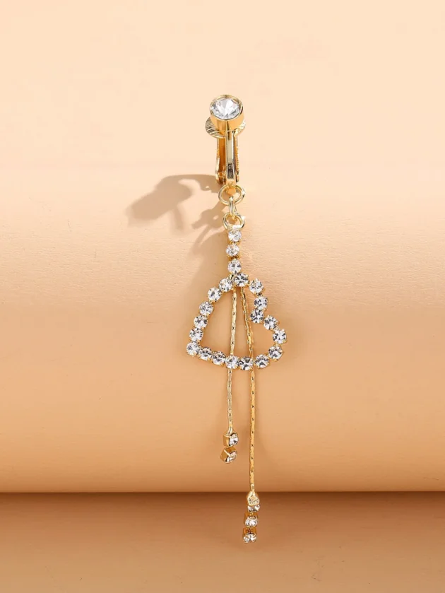 clip-on rhinestone heart non-piercing navel belly cuff.