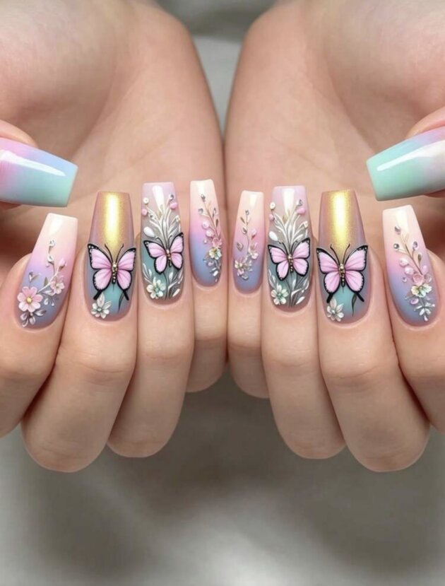 24PCS Fashion Press-On Nail Set 24PCS Summer Glossy Press-On Nails