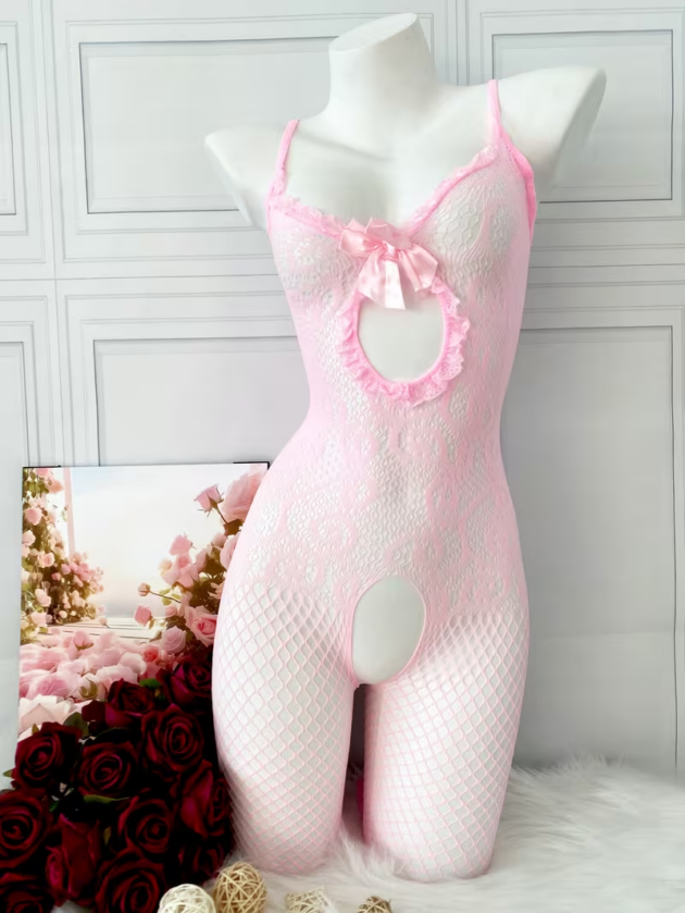 Women's Semi-Sheer Floral Patterned Bodysuit | Elegant Mesh Lingerie