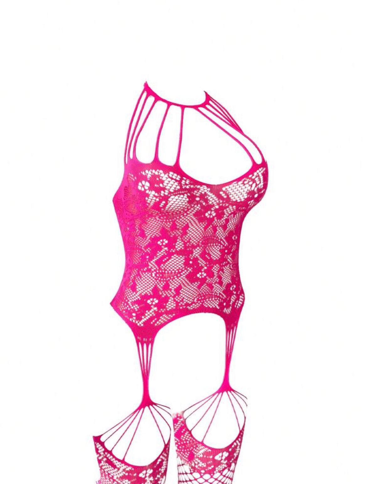 Women's pink floral fishnet body stocking