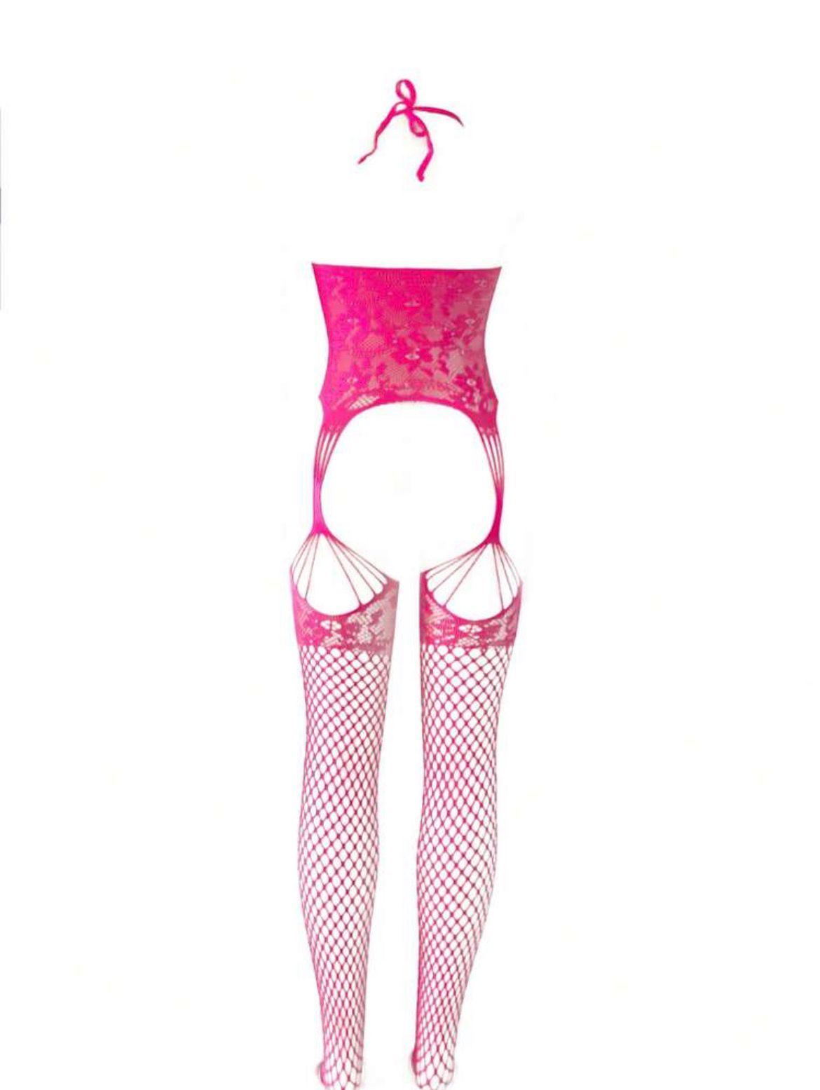 Women's pink floral fishnet body stocking - Image 4
