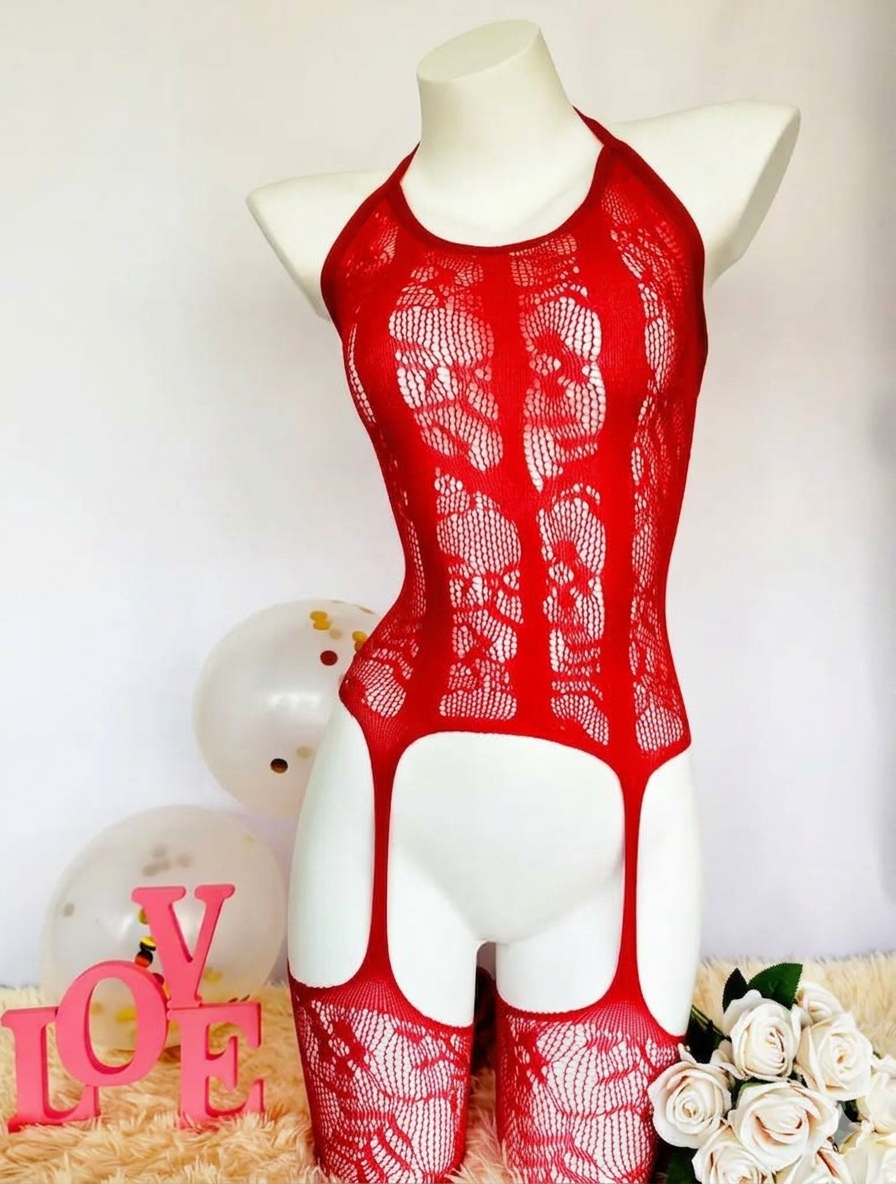 Semi-sheer Fishnet Hot Jacquard Jumpsuit