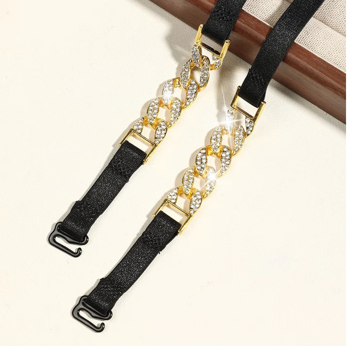 Adjustable rhinestone bra straps with sparkling crystal embellishments for bras, dresses, lingerie, and evening wear.
